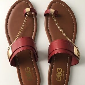 Red Sandals size 8 1/2 with gold chain NWOT